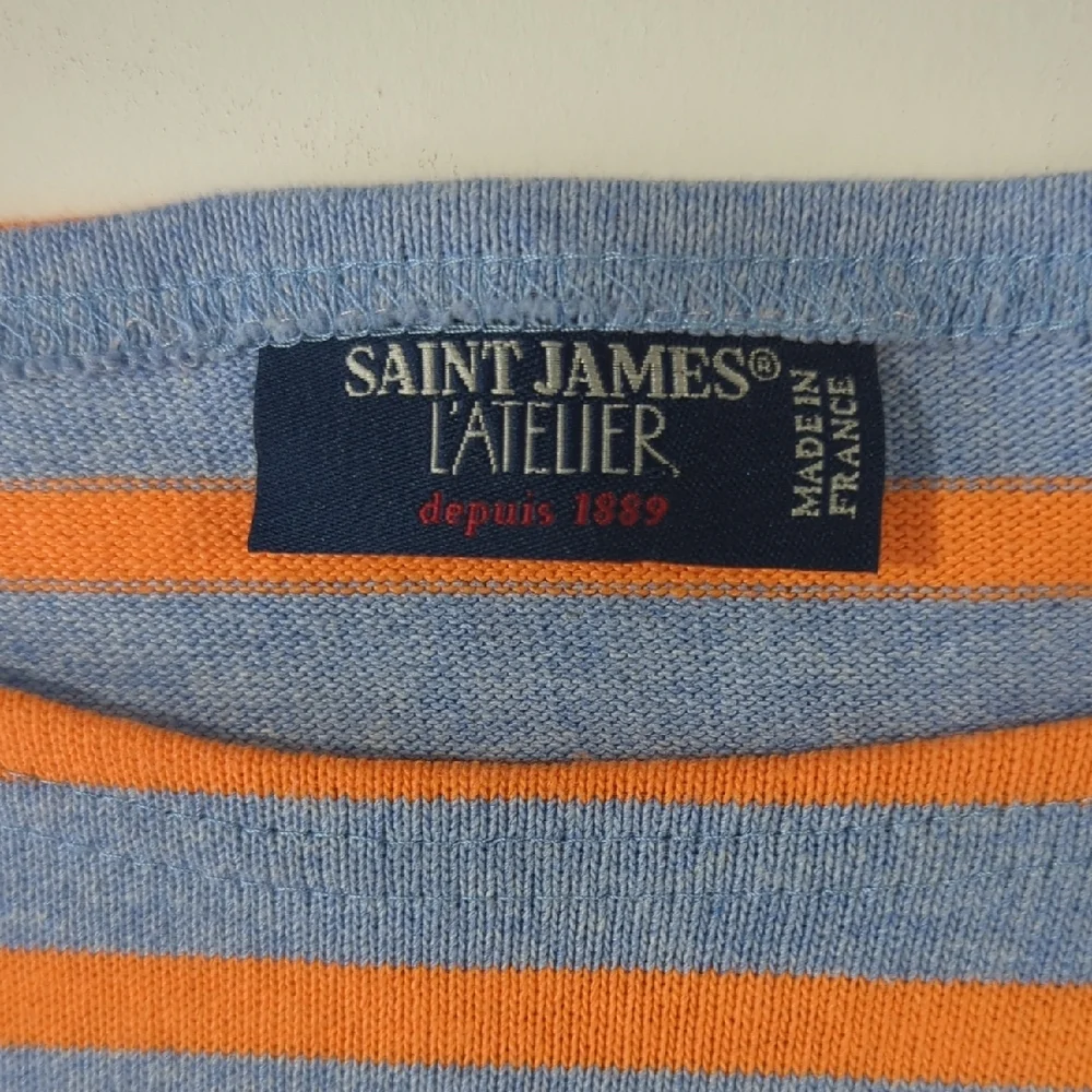Saint James Atelier Striped Long Sleeve Shirt Light Blue Orange Cotton Size 12 - Picture 5 of 15